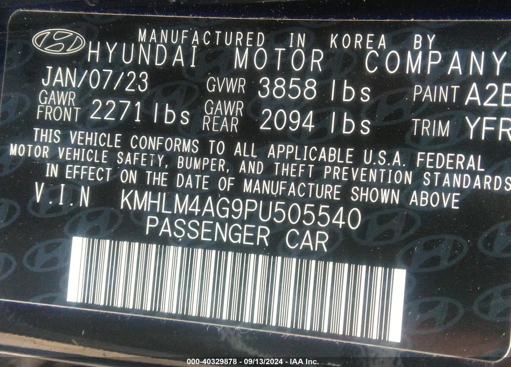 2023 HYUNDAI ELANTRA SEL VIN: KMHLM4AG9PU505540