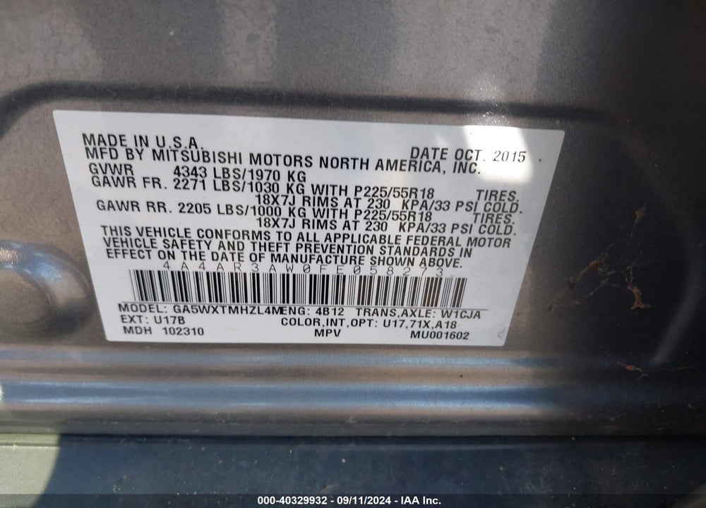2015 MITSUBISHI OUTLANDER SPORT ES VIN: 4A4AR3AW0FE058273