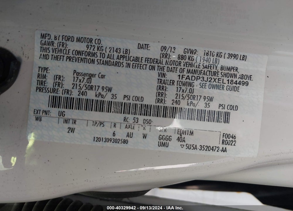2014 FORD FOCUS TITANIUM VIN: 1FADP3J2XEL184499