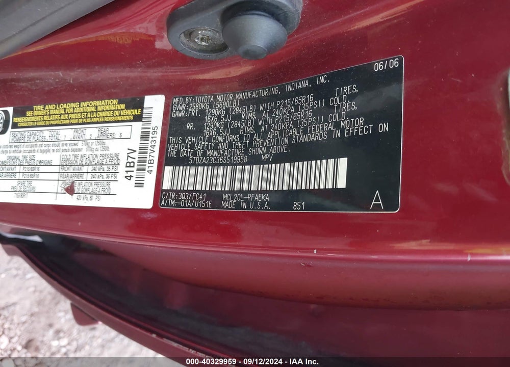 2006 TOYOTA SIENNA LE VIN: 5TDZA23C36S519958