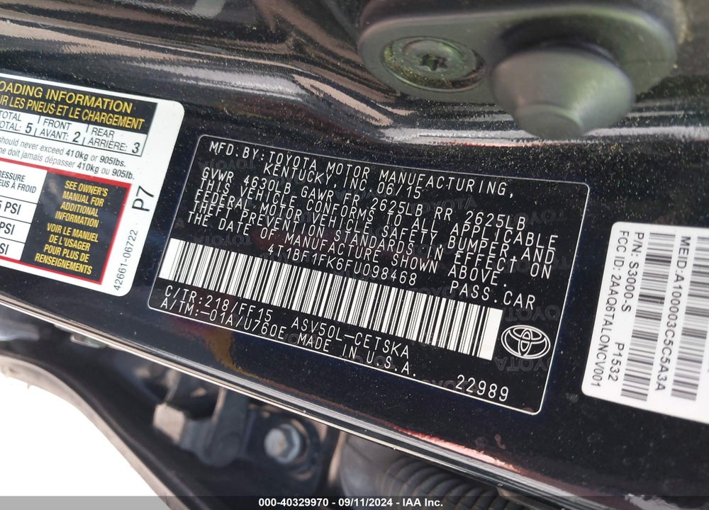2015 TOYOTA CAMRY SE VIN: 4T1BF1FK6FU098468