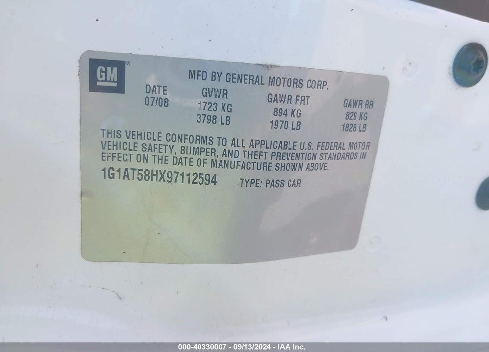 2009 CHEVROLET COBALT LT VIN: 1G1AT58HX97112594
