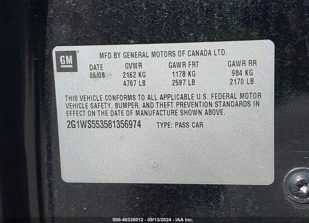 2008 CHEVROLET IMPALA POLICE VIN: 2G1WS553581356974