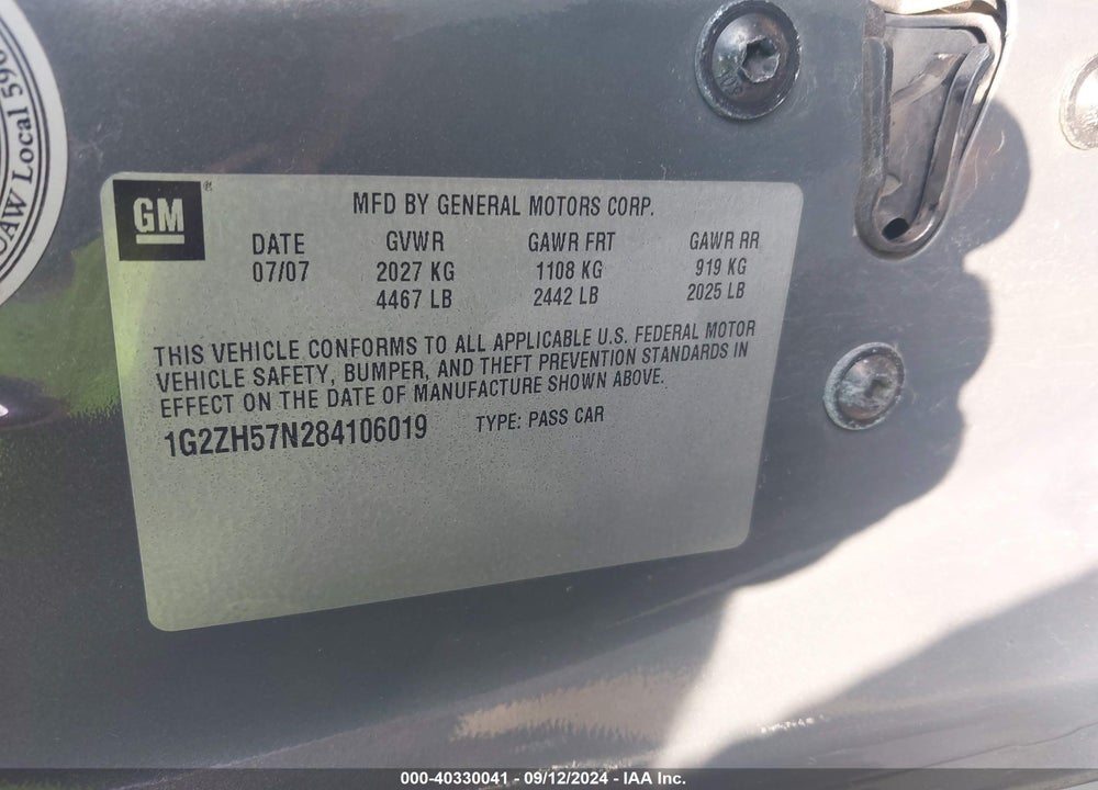 2008 PONTIAC G6 GT VIN: 1G2ZH57N284106019