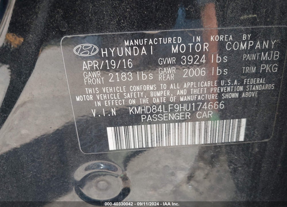 2017 HYUNDAI ELANTRA SE VIN: KMHD84LF9HU174666