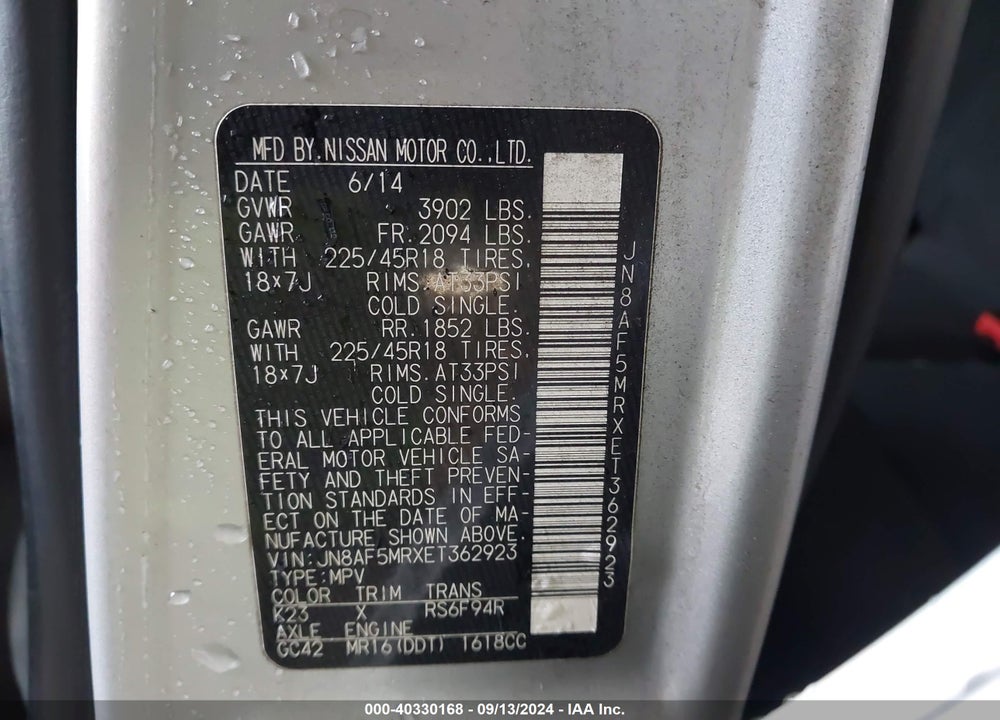 2014 NISSAN JUKE NISMO VIN: JN8AF5MRXET362923