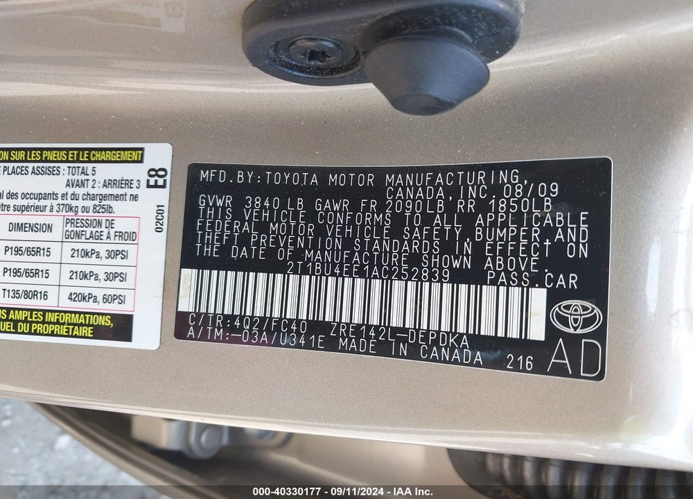 2010 TOYOTA COROLLA LE VIN: 2T1BU4EE1AC252839