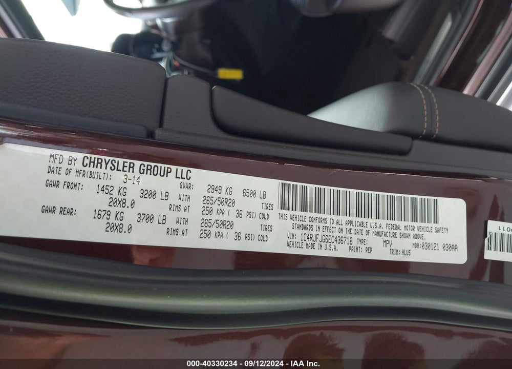 2014 JEEP GRAND CHEROKEE SUMMIT VIN: 1C4RJFJG6EC436716