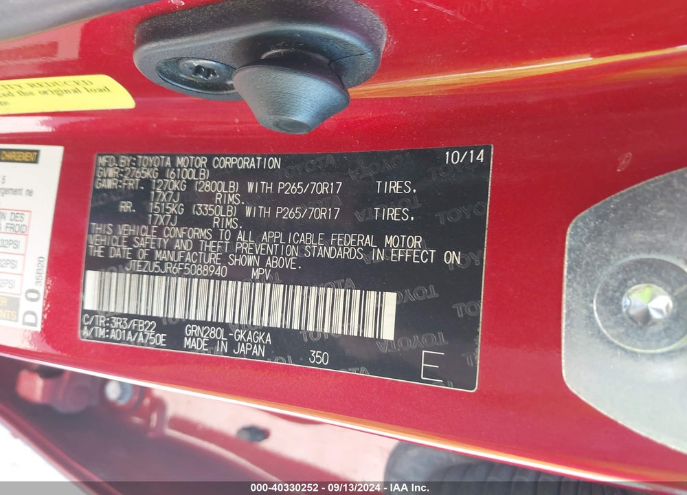2015 TOYOTA 4RUNNER SR5 VIN: JTEZU5JR6F5088940
