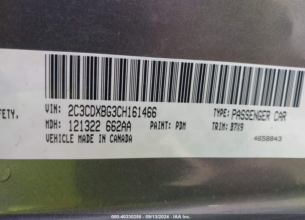 2012 DODGE CHARGER SE VIN: 2C3CDXBG3CH161466