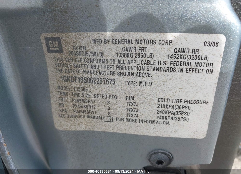 2006 GMC ENVOY SLT VIN: 1GKDT13S062287675