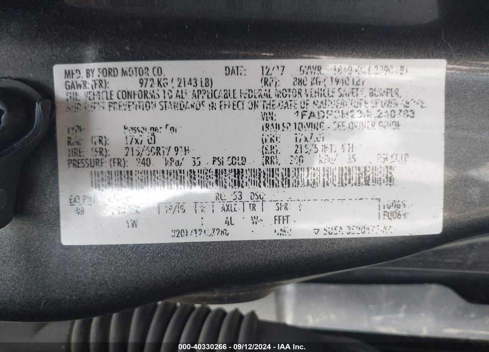 2018 FORD FOCUS SEL VIN: 1FADP3H23JL240783