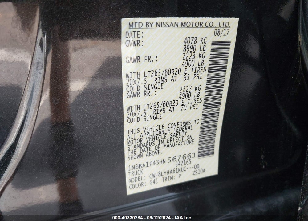 2017 NISSAN TITAN XD PLATINUM RESERVE DIESEL VIN: 1N6BA1F43HN567661