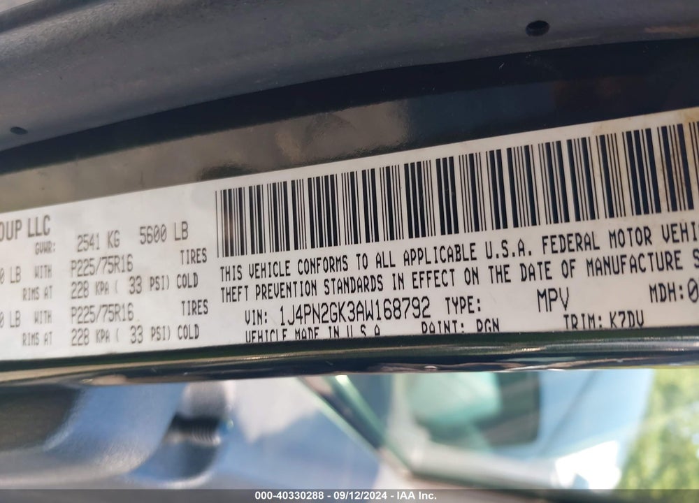 2010 JEEP LIBERTY SPORT VIN: 1J4PN2GK3AW168792