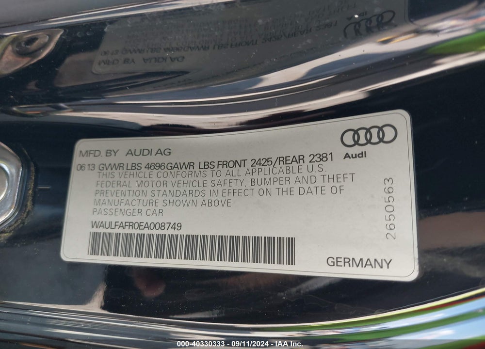 2014 AUDI A5 2.0T PREMIUM VIN: WAULFAFR0EA008749