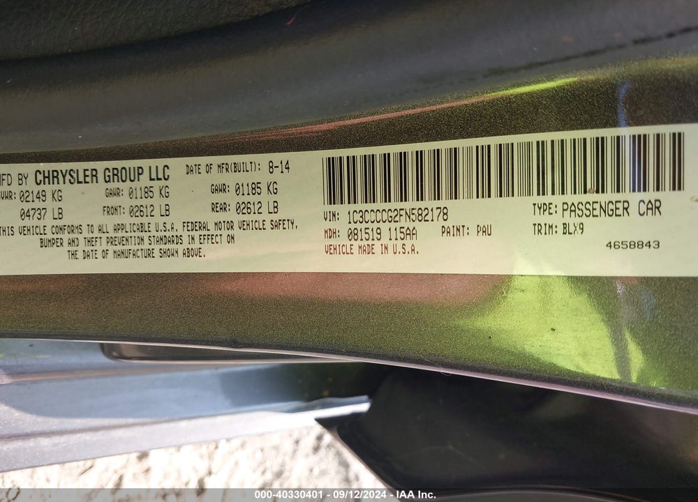 2015 CHRYSLER 200 C VIN: 1C3CCCCG2FN582178