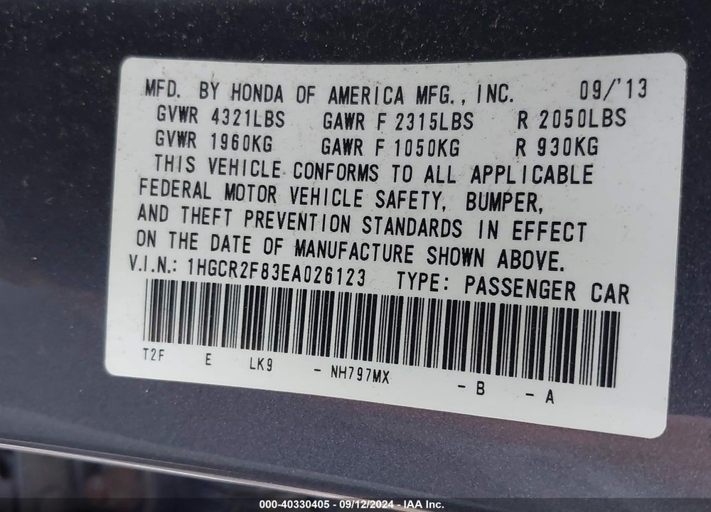 2014 HONDA ACCORD EX-L VIN: 1HGCR2F83EA026123