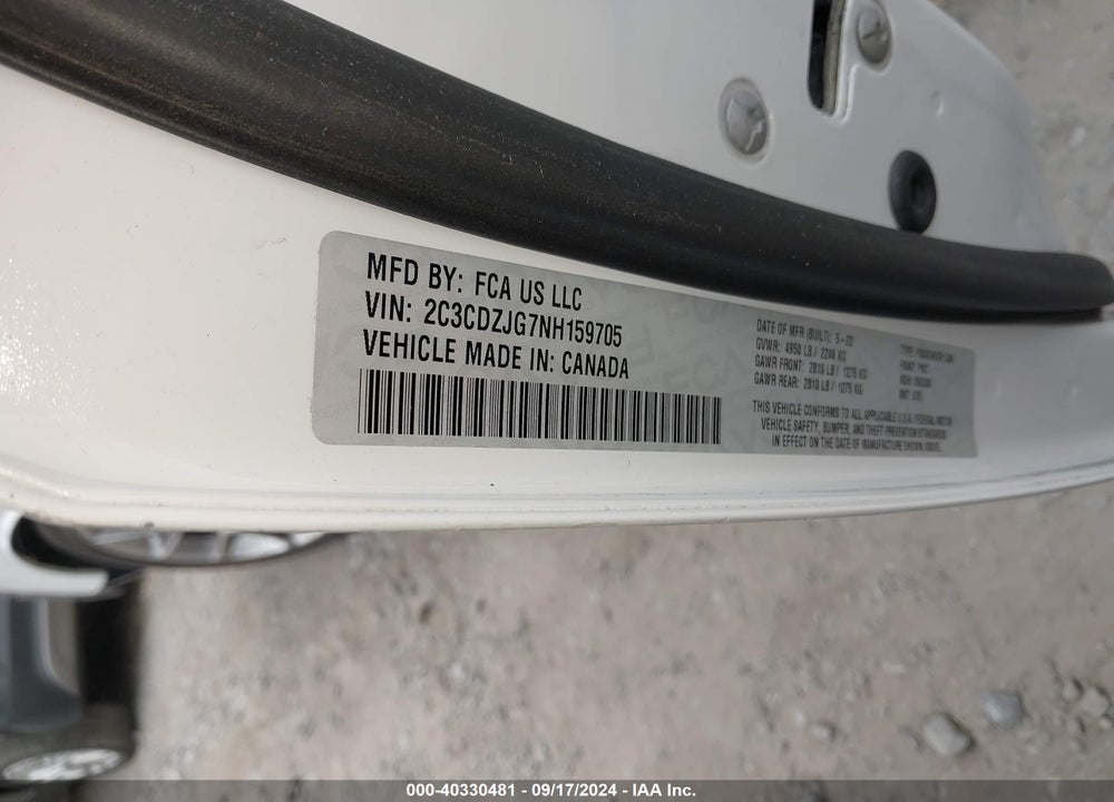 2022 DODGE CHALLENGER GT VIN: 2C3CDZJG7NH159705