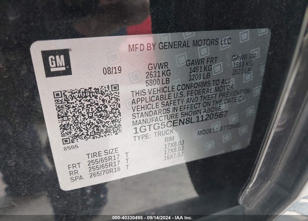 2020 GMC CANYON 2WD SHORT BOX SLE VIN: 1GTG5CEN8L1120567