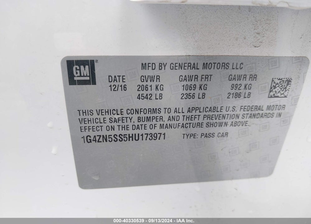 2017 BUICK LACROSSE PREFERRED VIN: 1G4ZN5SS5HU173971