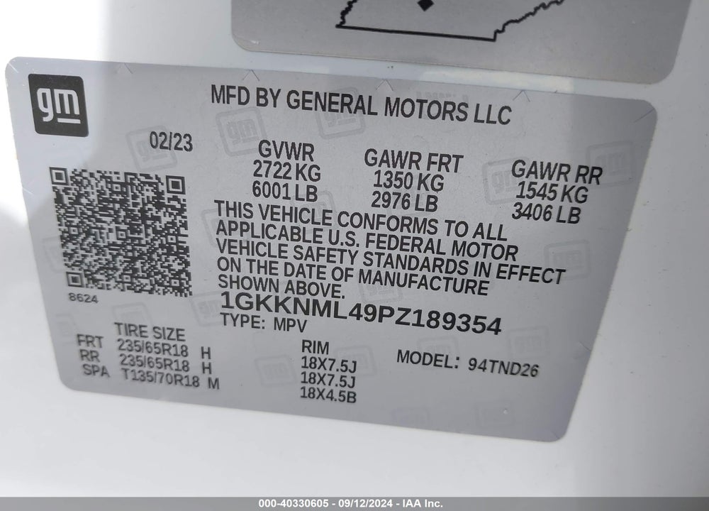 2023 GMC ACADIA SLT VIN: 1GKKNML49PZ189354