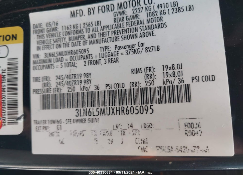 2017 LINCOLN MKZ HYBRID RESERVE VIN: 3LN6L5MUXHR605095