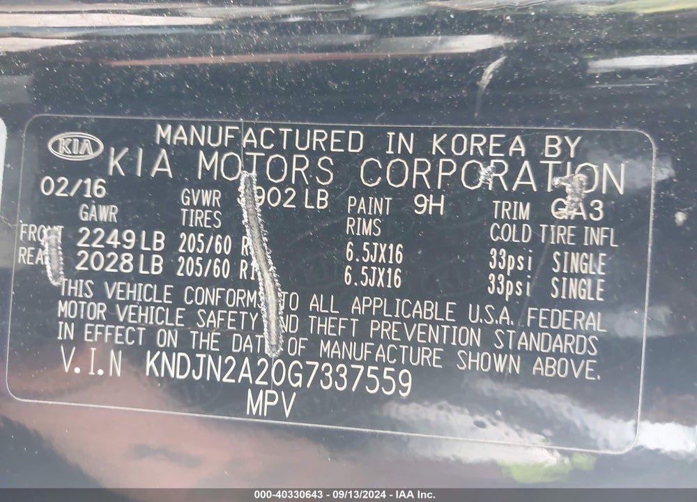 2016 KIA SOUL VIN: KNDJN2A20G7337559