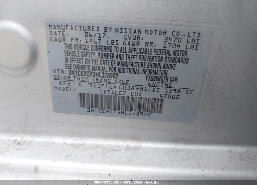 2017 NISSAN VERSA NOTE SL VIN: 3N1CE2CP3HL378902