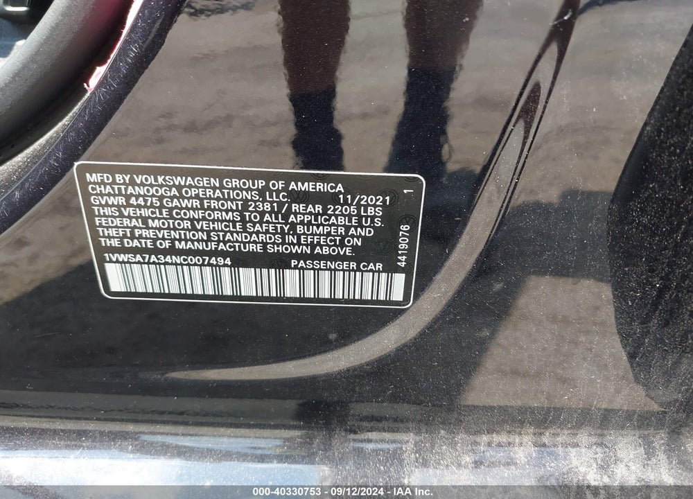2022 VOLKSWAGEN PASSAT 2.0T SE VIN: 1VWSA7A34NC007494