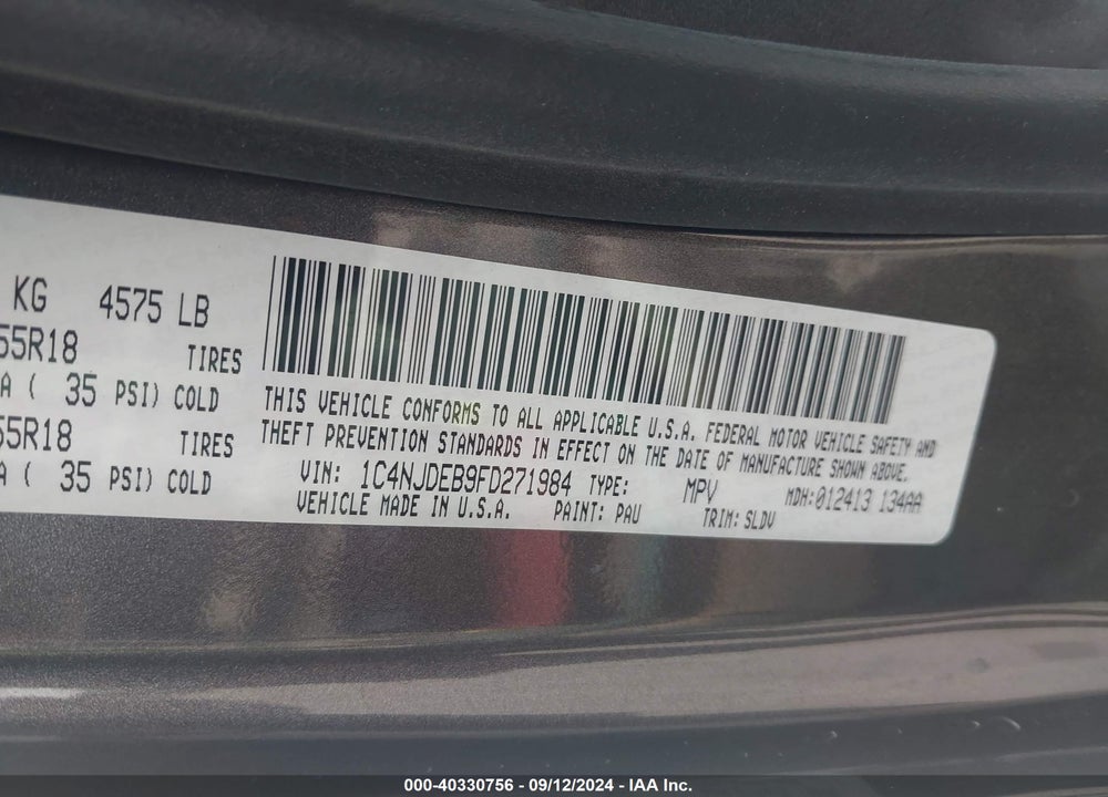 2015 JEEP COMPASS HIGH ALTITUDE EDITION VIN: 1C4NJDEB9FD271984