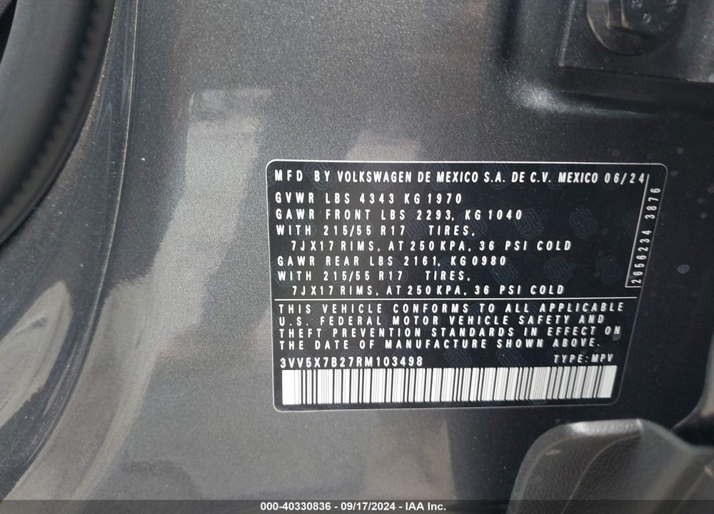 2024 VOLKSWAGEN TAOS 1.5T S VIN: 3VV5X7B27RM103498