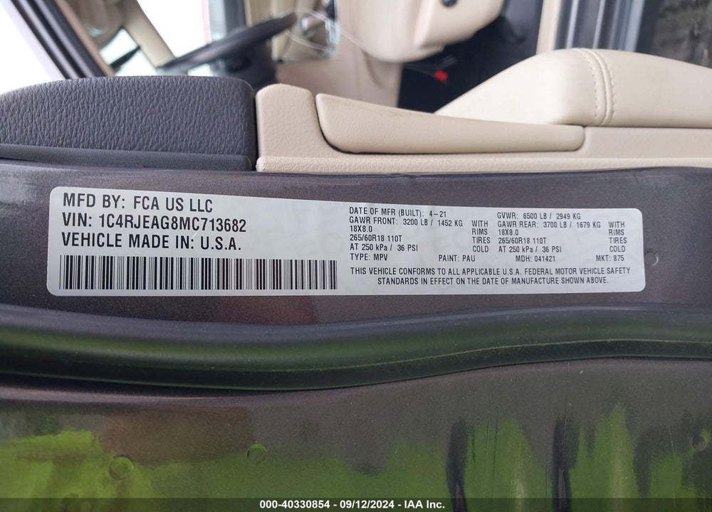 2021 JEEP GRAND CHEROKEE LAREDO E 4X2 VIN: 1C4RJEAG8MC713682
