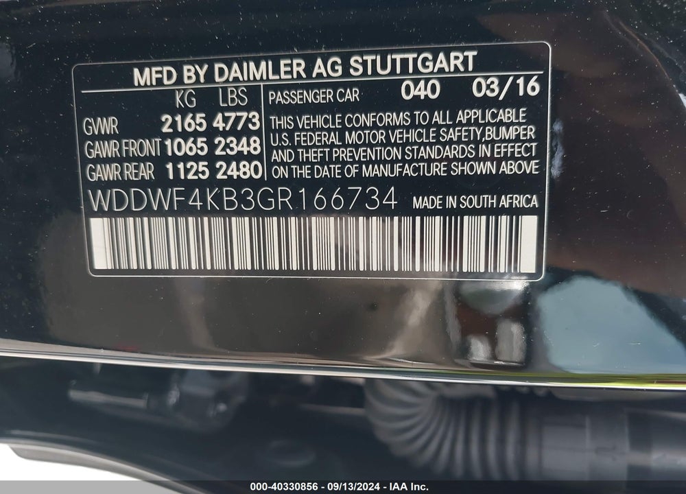 2016 MERCEDES-BENZ C 300 4MATIC/LUXURY 4MATIC/SPORT 4MATIC VIN: WDDWF4KB3GR166734