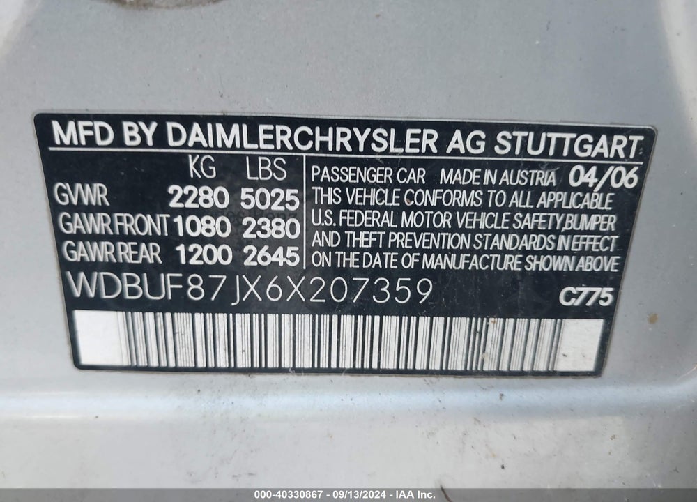 2006 MERCEDES-BENZ E 350 4MATIC VIN: WDBUF87JX6X207359