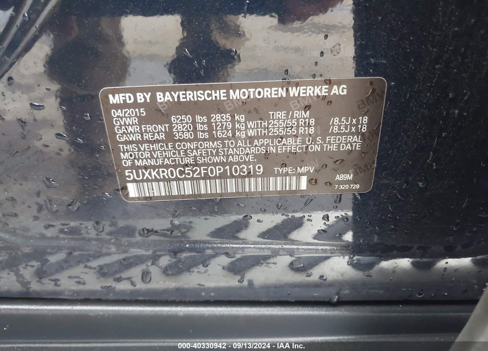 2015 BMW X5 XDRIVE35I VIN: 5UXKR0C52F0P10319