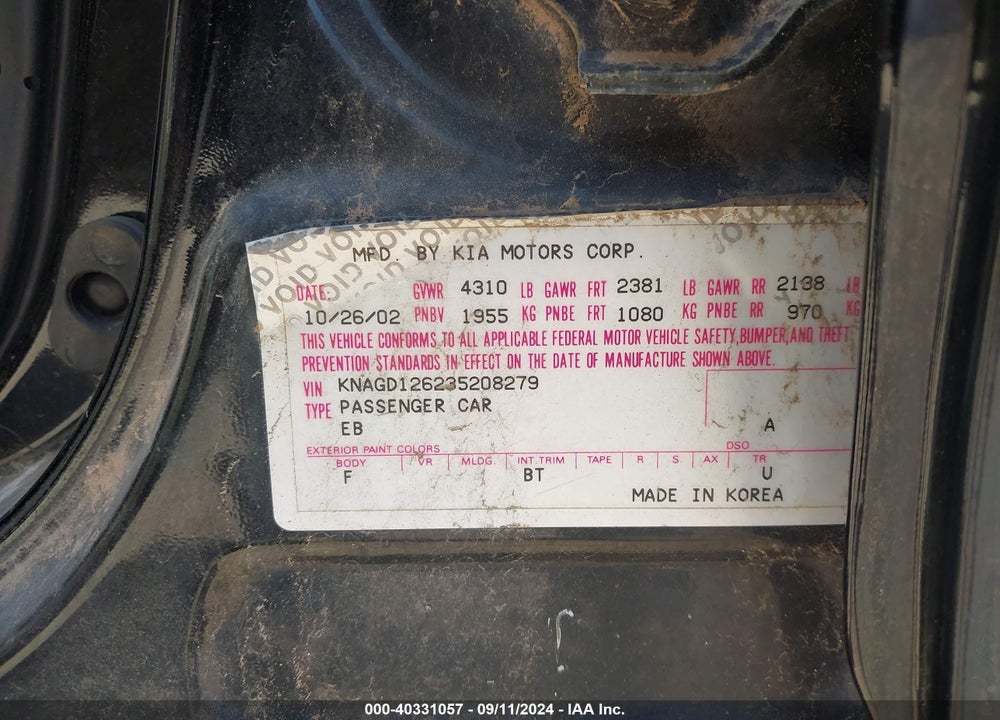 2003 KIA OPTIMA LX/SE VIN: KNAGD126235208279