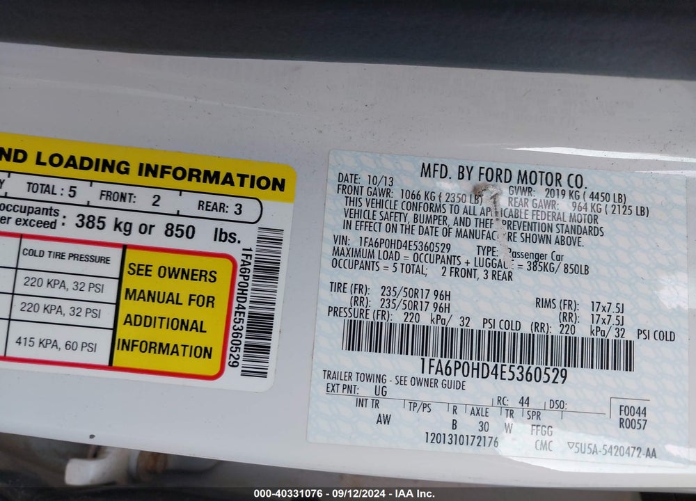 2014 FORD FUSION SE VIN: 1FA6P0HD4E5360529