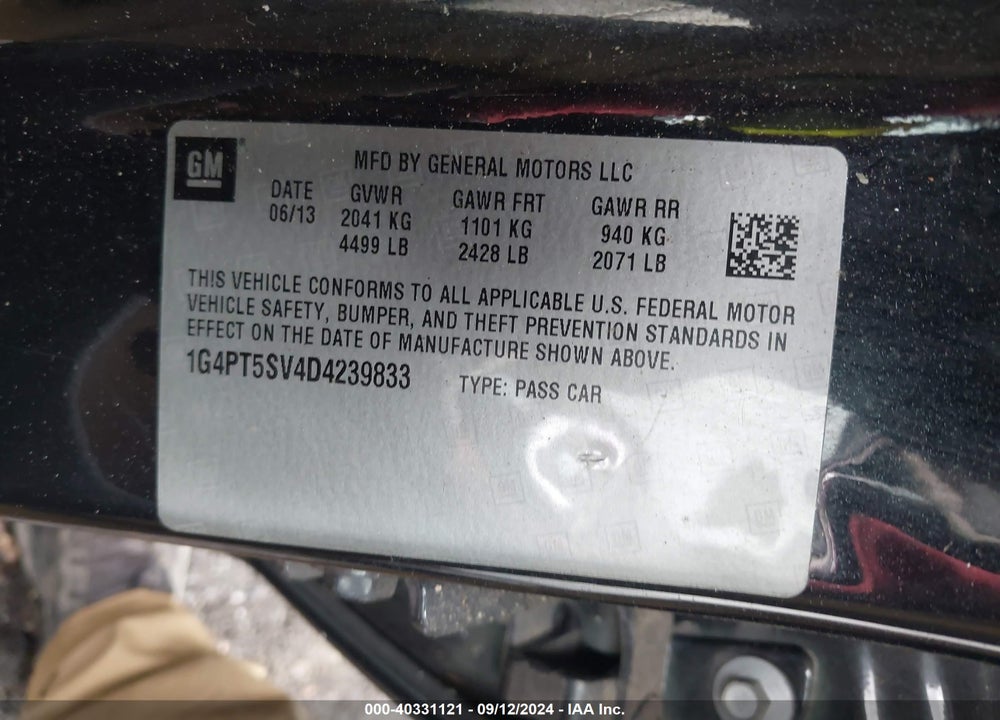 2013 BUICK VERANO PREMIUM GROUP VIN: 1G4PT5SV4D4239833