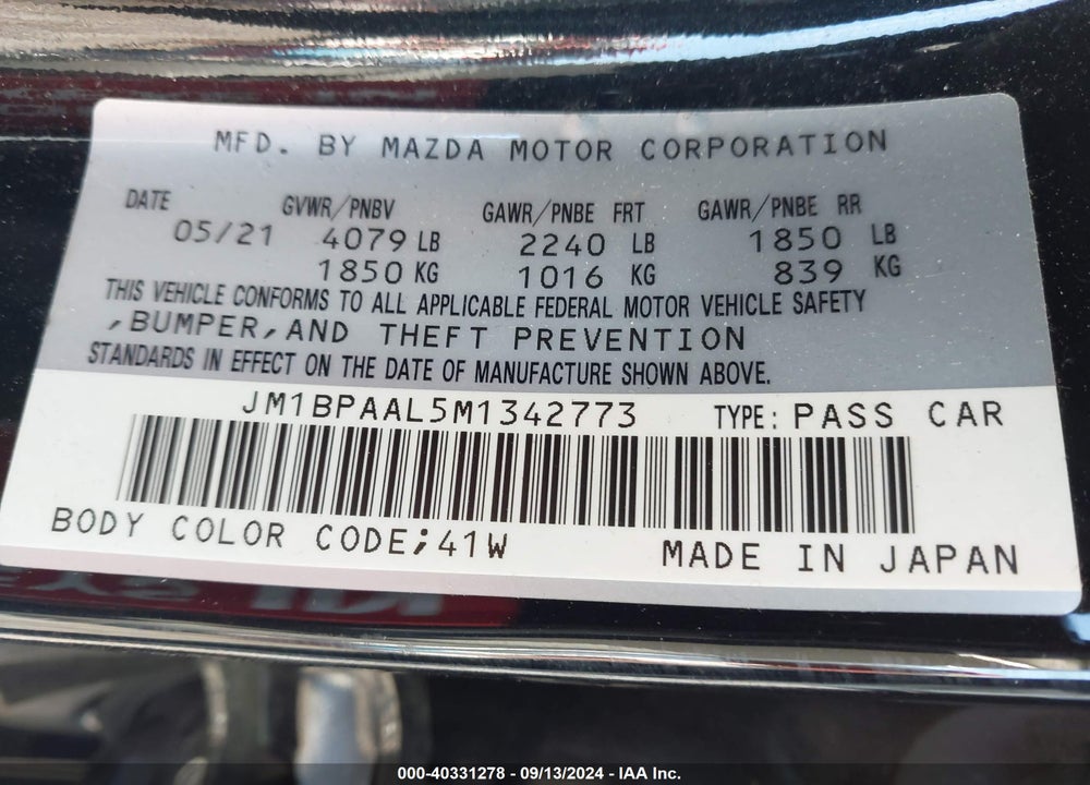 2021 MAZDA 3 2.5 S VIN: JM1BPAAL5M1342773