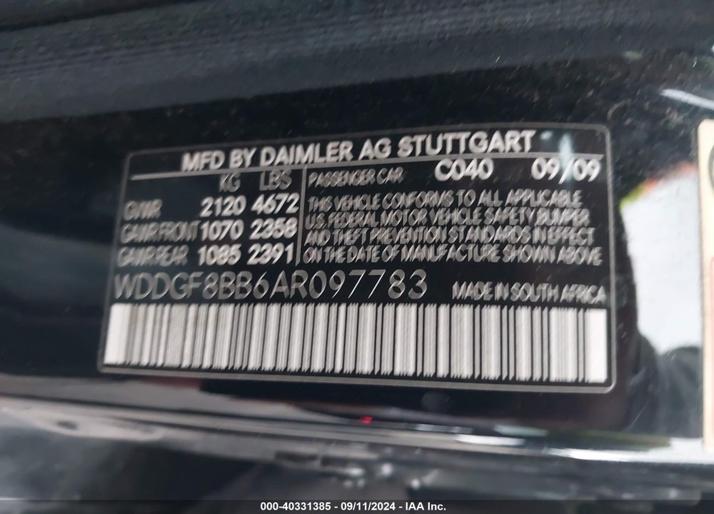 2010 MERCEDES-BENZ C 300 LUXURY 4MATIC/SPORT 4MATIC VIN: WDDGF8BB6AR097783