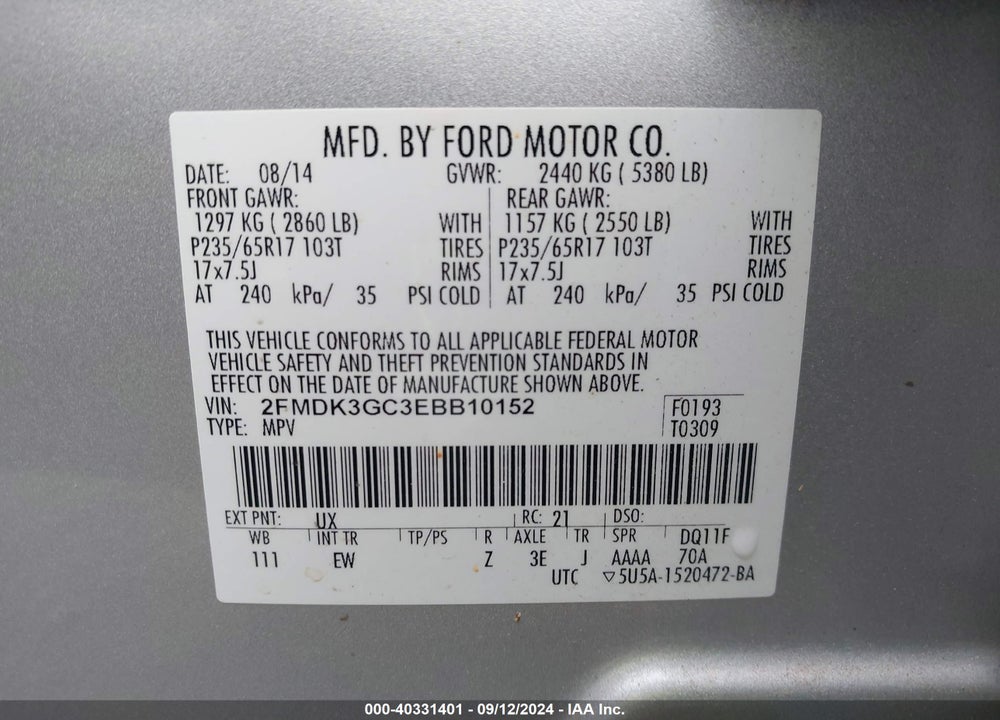 2014 FORD EDGE SE VIN: 2FMDK3GC3EBB10152