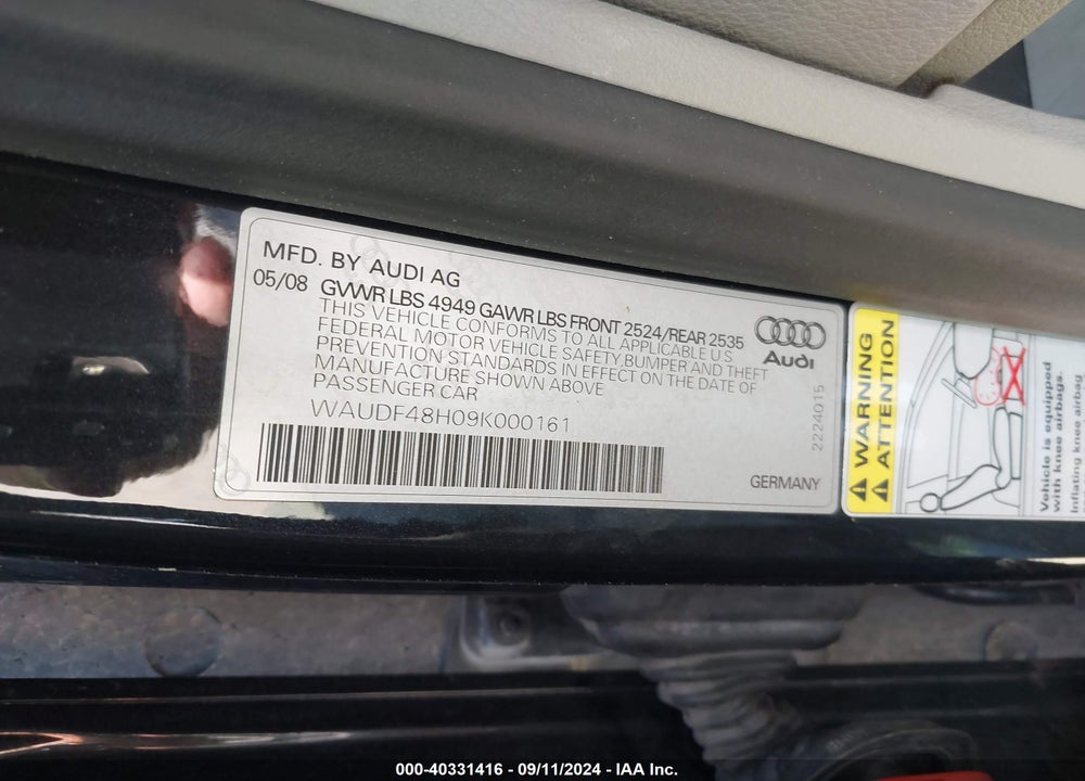 2009 AUDI A4 2.0T/2.0T SPECIAL EDITION VIN: WAUDF48H09K000161