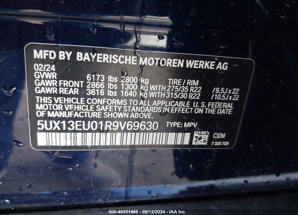 2024 BMW X5 SDRIVE40I VIN: 5UX13EU01R9V69630