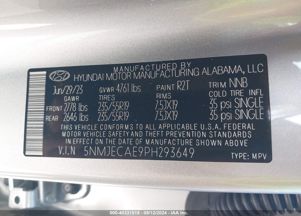 2023 HYUNDAI TUCSON LIMITED VIN: 5NMJECAE9PH293649