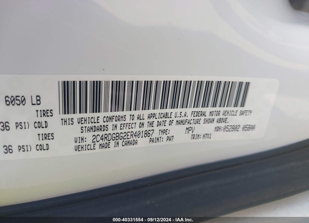 2014 DODGE GRAND CARAVAN SE VIN: 2C4RDGBG2ER401867