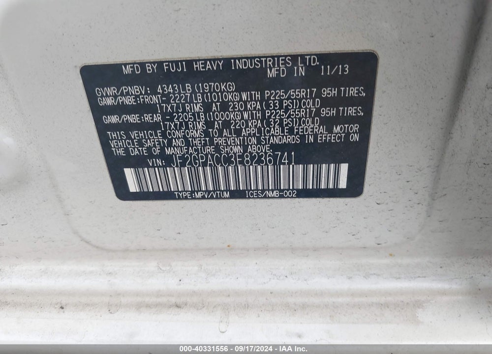 2014 SUBARU XV CROSSTREK 2.0I PREMIUM VIN: JF2GPACC3E8236741