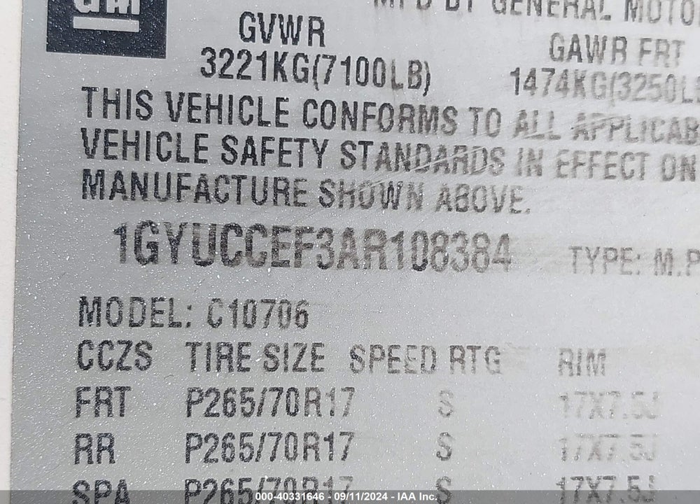 2010 CADILLAC ESCALADE PREMIUM VIN: 1GYUCCEF3AR108384