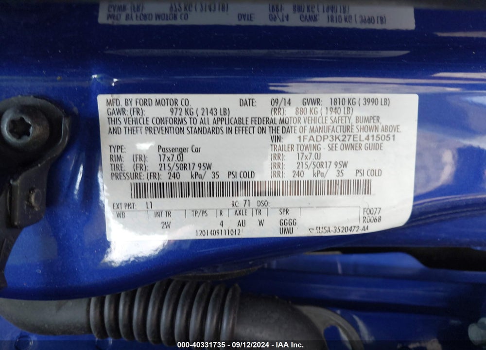 2014 FORD FOCUS SE VIN: 1FADP3K27EL415051