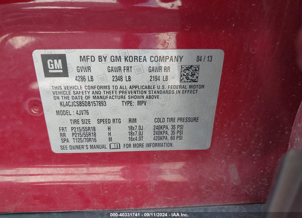 2013 BUICK ENCORE LEATHER VIN: KL4CJCSB5DB157893