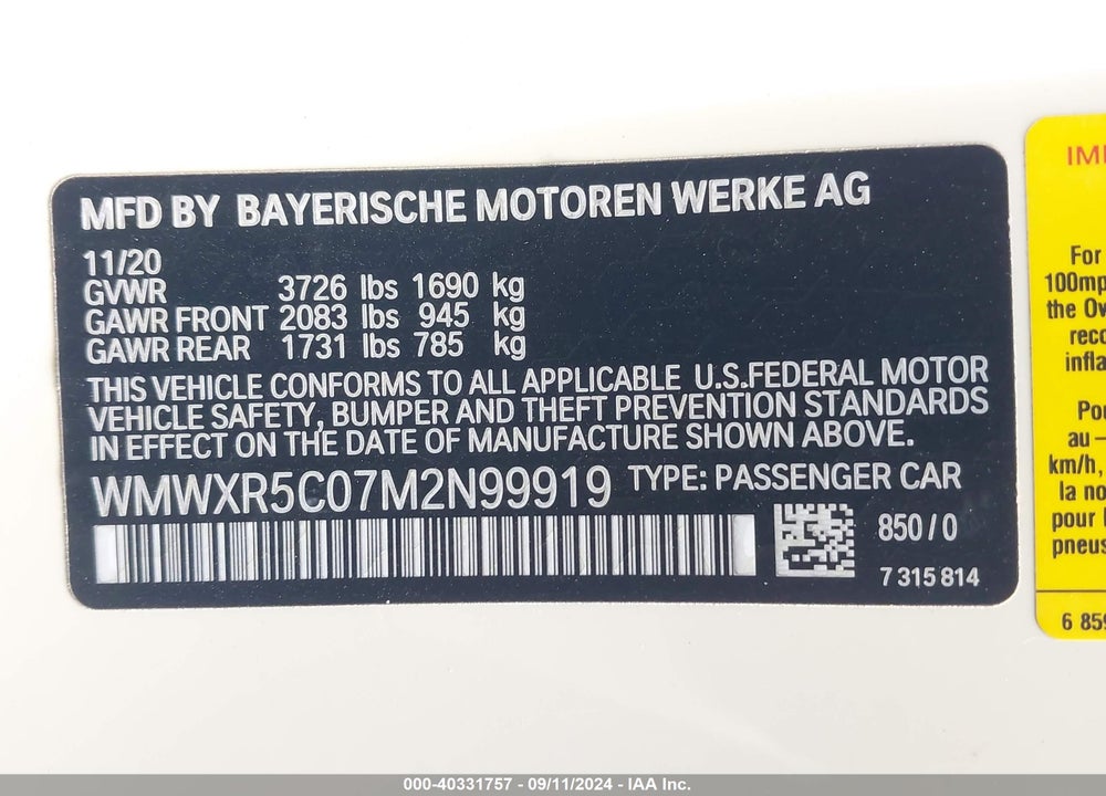 2021 MINI HARDTOP COOPER S VIN: WMWXR5C07M2N99919